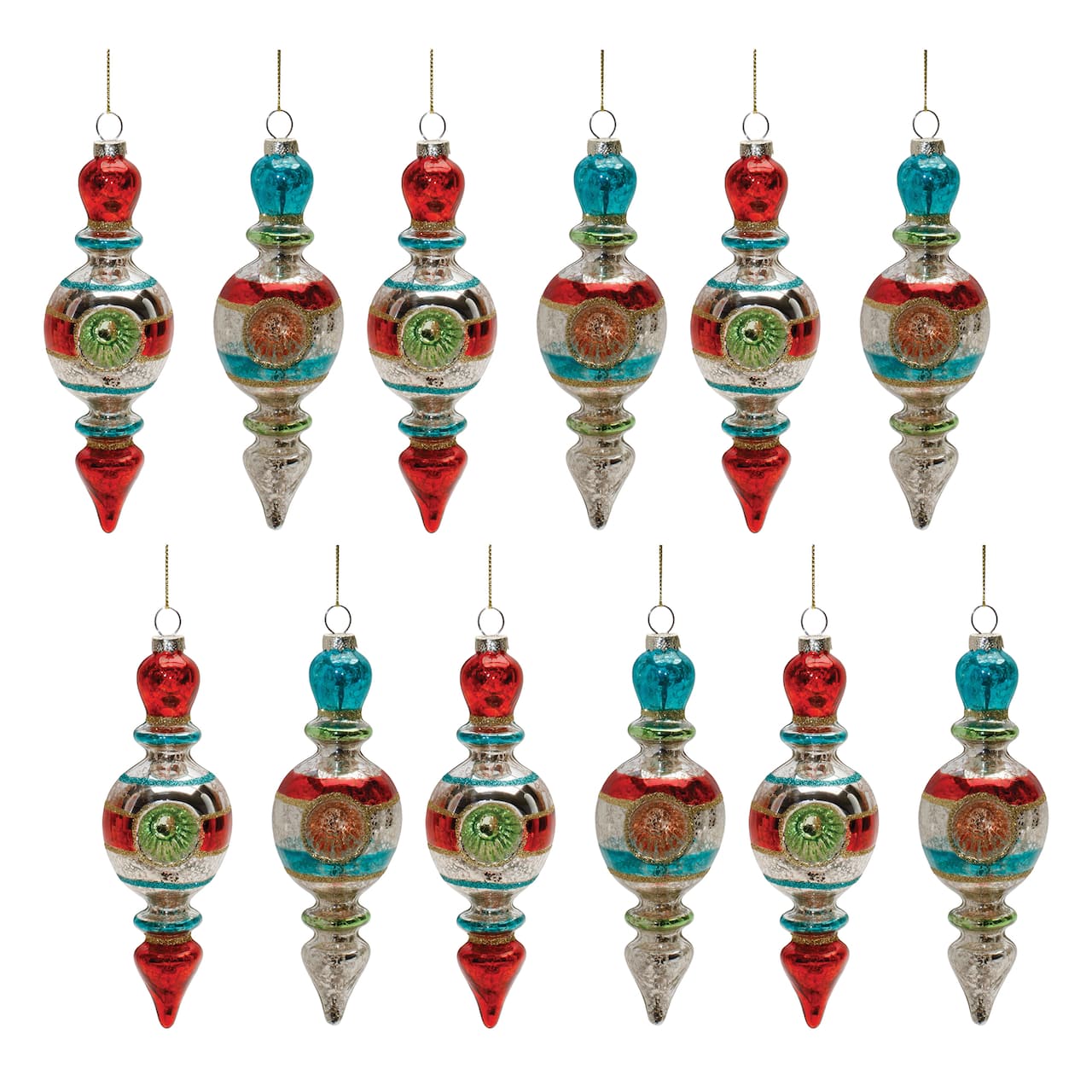 6.75" Multicolor Mercury Glass Reflector Drop Ornaments Set